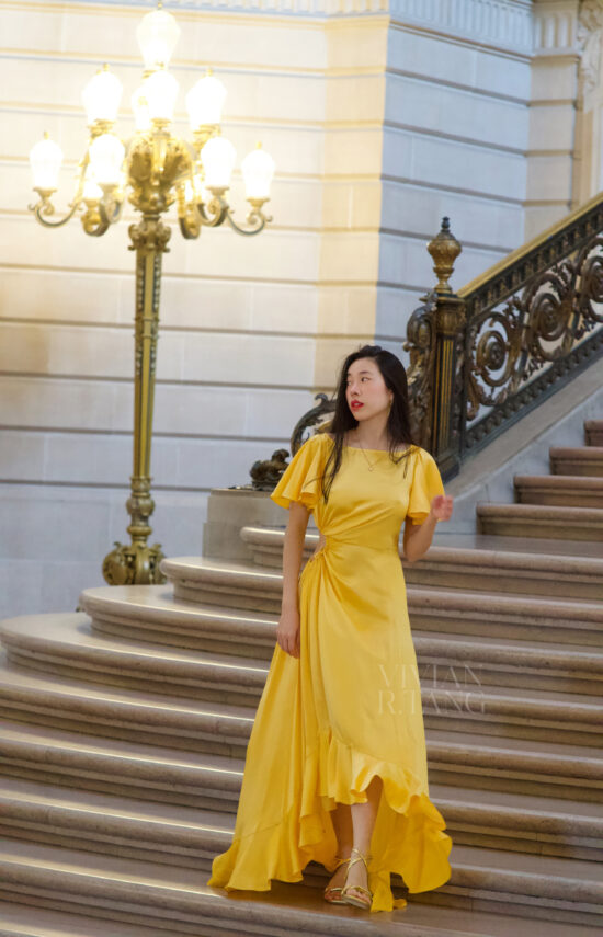 Yellow Silk Dress, Beauty and The Beast dress, city hall San Francisco